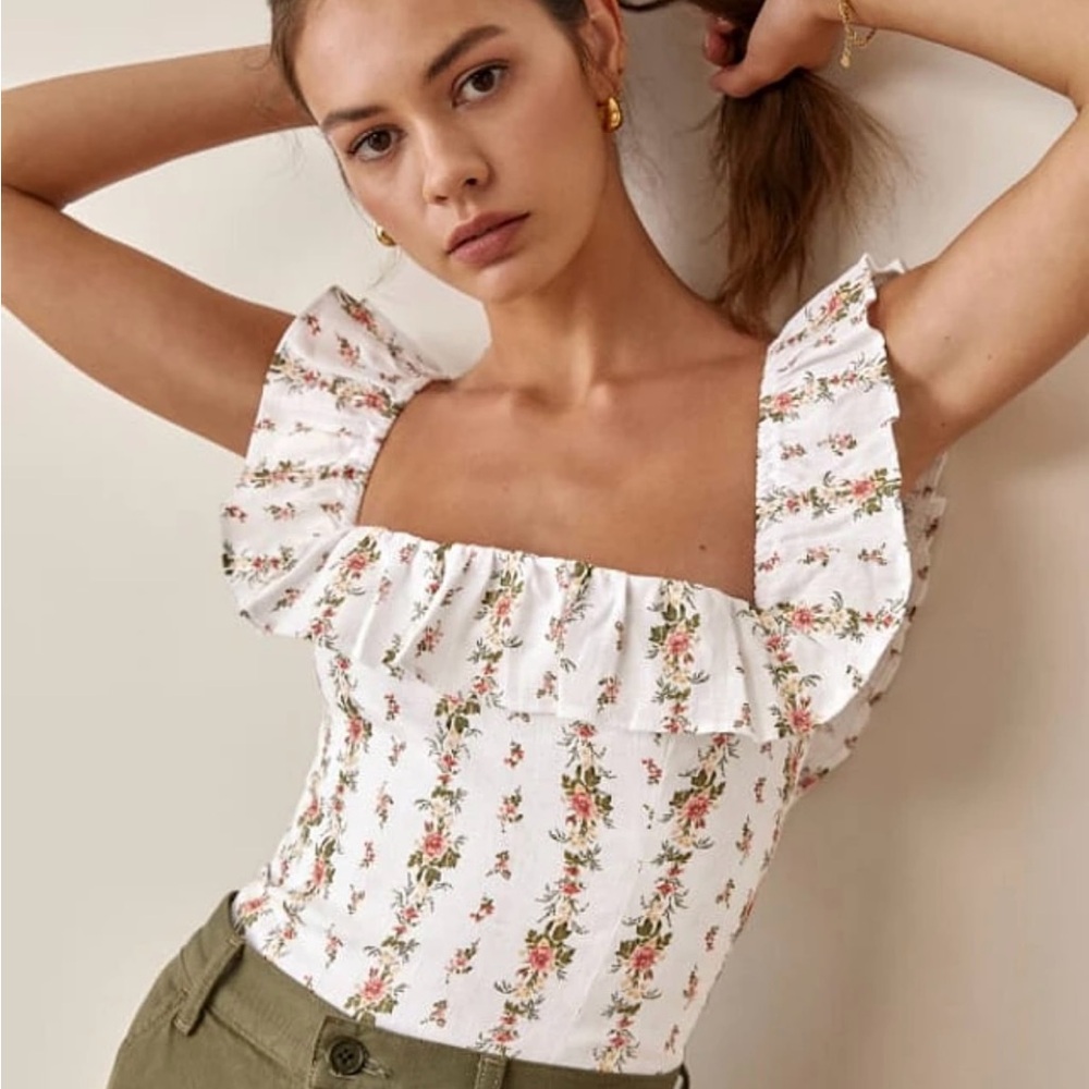 Reformation Rhode linen ruffle top sz 8